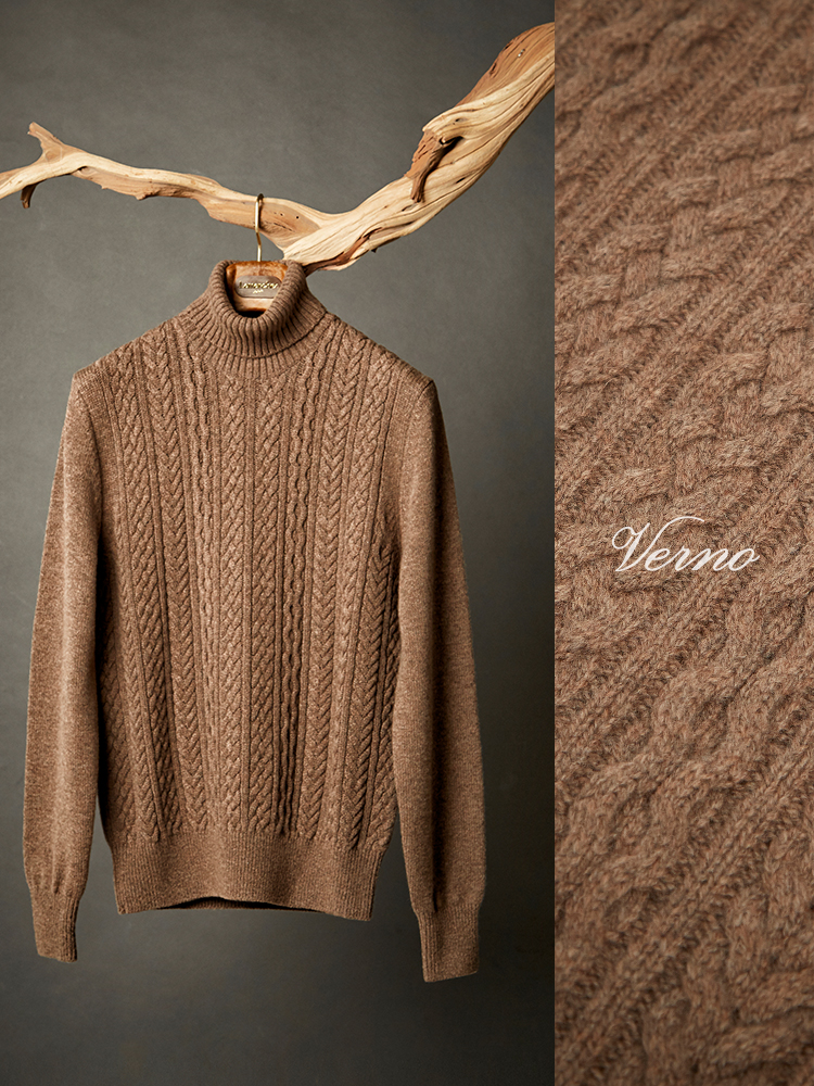 17FW_Cable_turtle-neck_knit Brown – 베르노 공식 온라인스토어